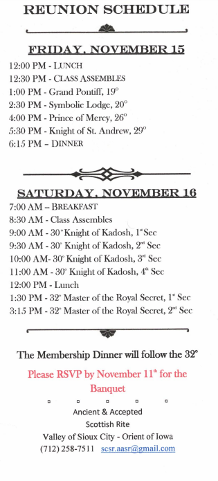 Reunion Schedule