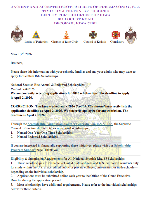 Scottish Rite Scholarships